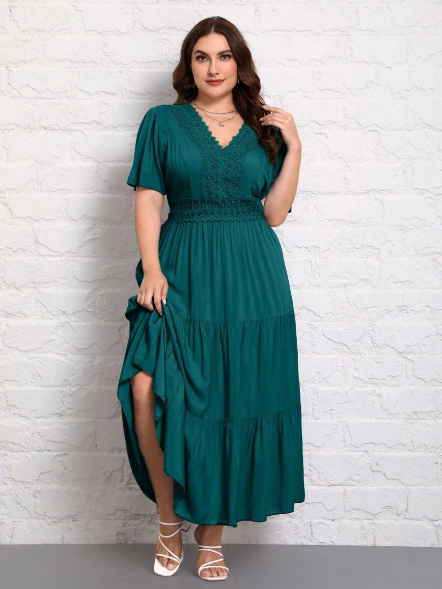 Elegant Navy Lace Detail Maxi Dress for Women | Party & Casual Wear