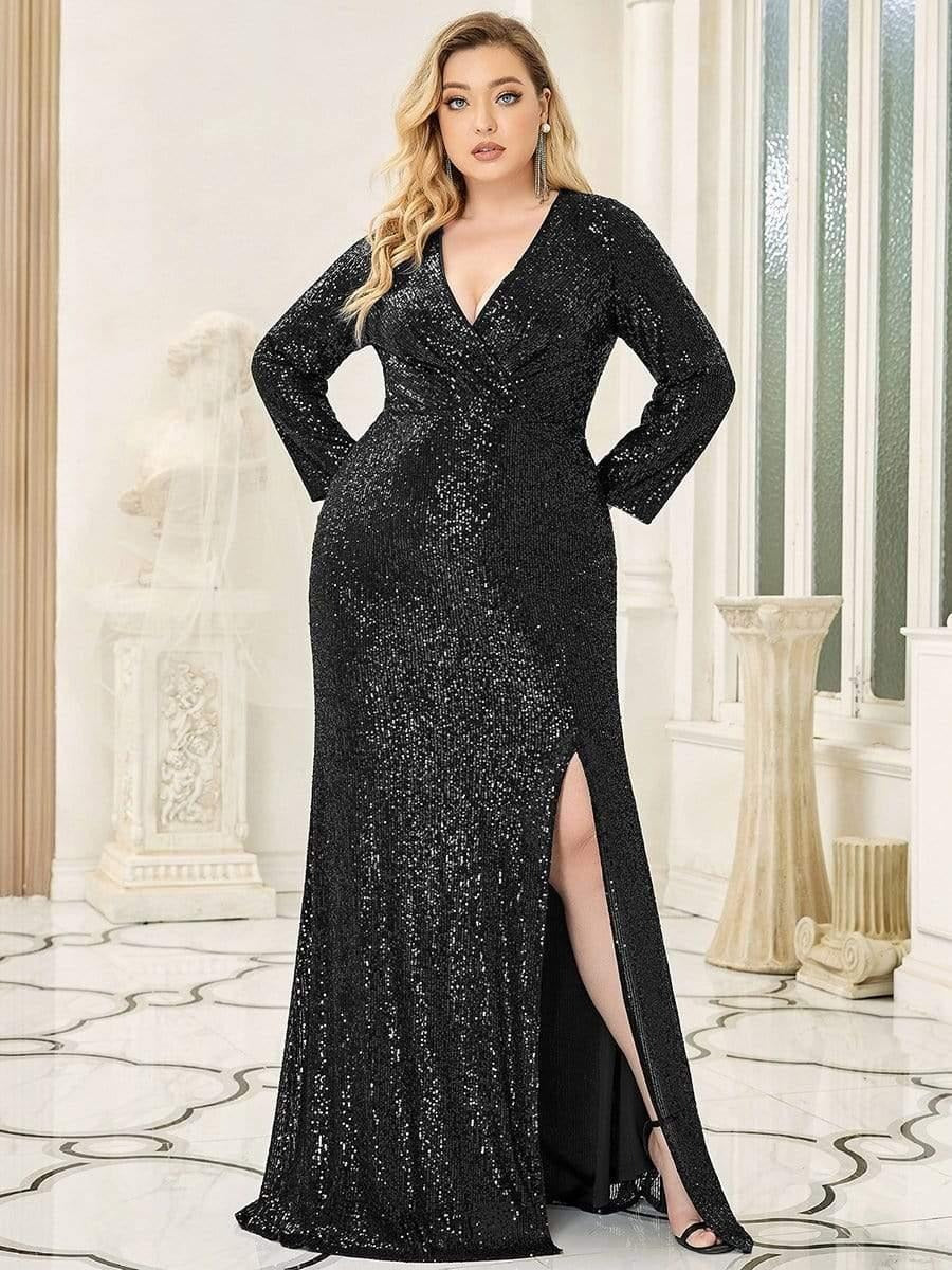 Luxury Black Sequin Wrap Maxi Gown for Women | Evening Party & Cocktail Dress