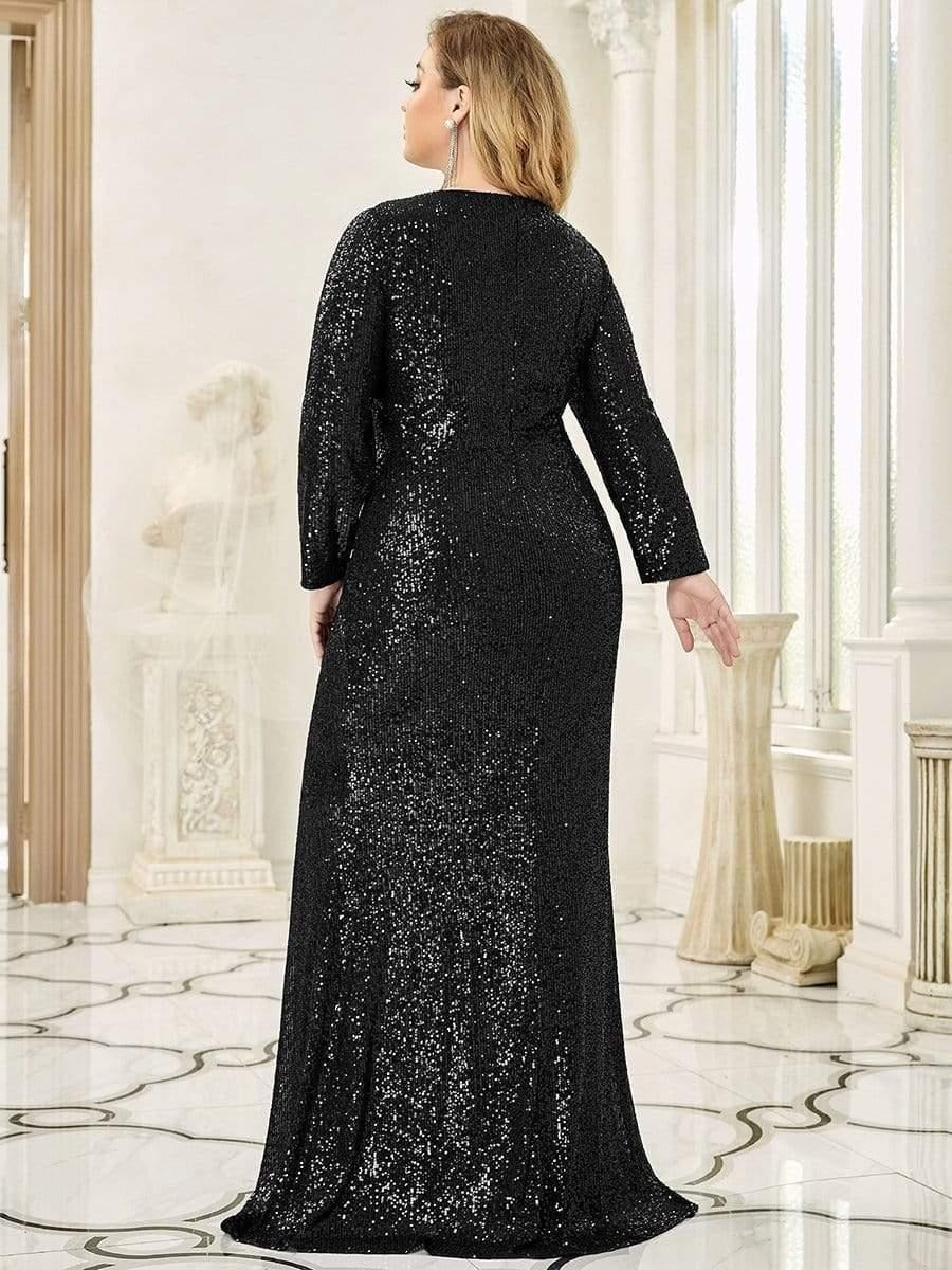Luxury Black Sequin Wrap Maxi Gown for Women | Evening Party & Cocktail Dress