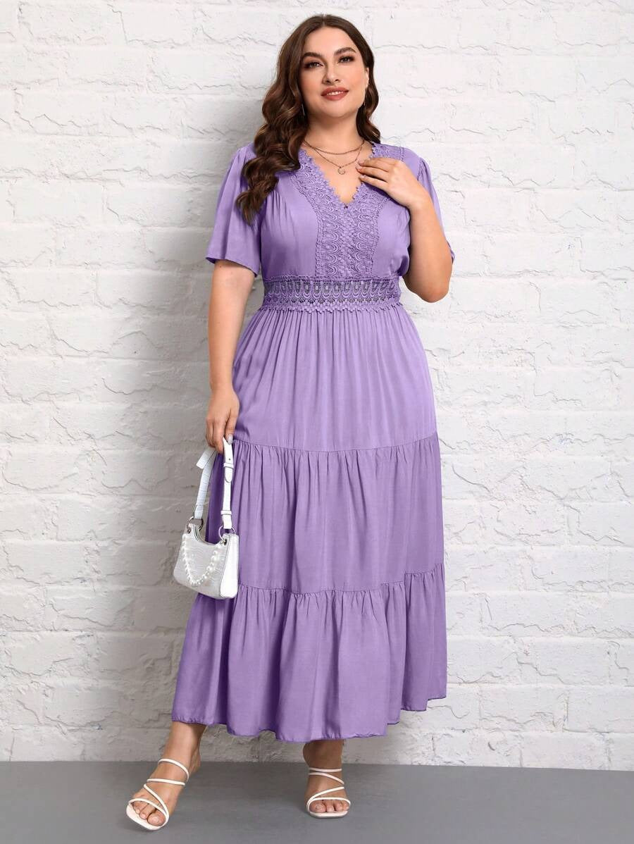 Elegant Lavender Detail Maxi Dress for Women | Party & Casual Wear
