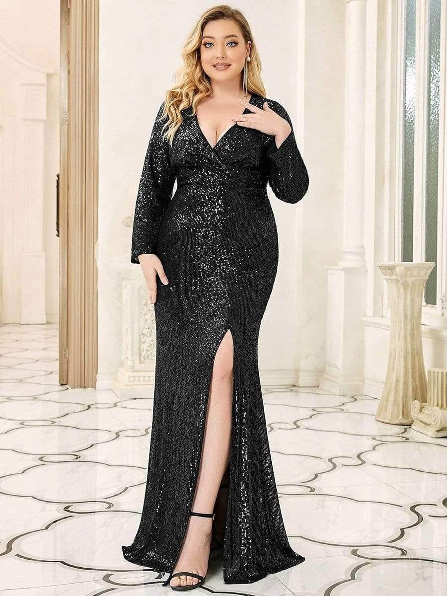 Luxury Black Sequin Wrap Maxi Gown for Women | Evening Party & Cocktail Dress