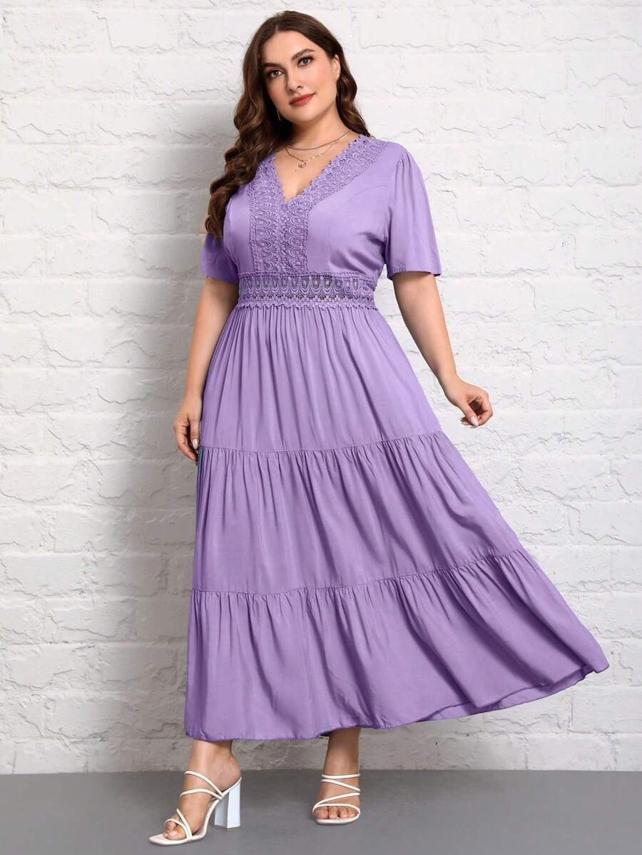 Elegant Lavender Detail Maxi Dress for Women | Party & Casual Wear