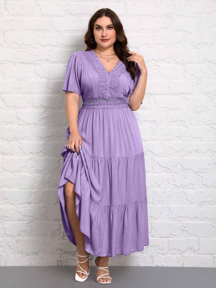 Elegant Lavender Detail Maxi Dress for Women | Party & Casual Wear