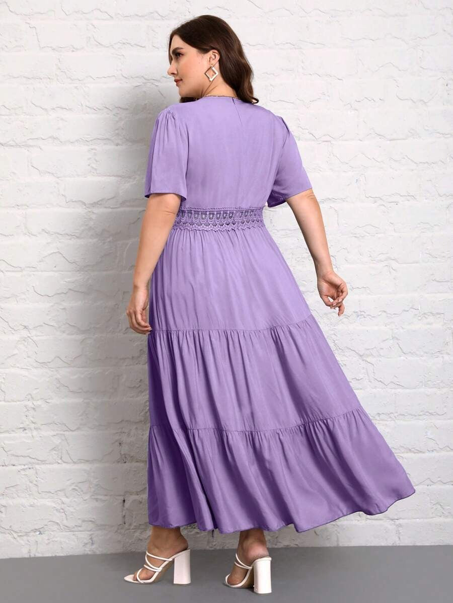 Elegant Lavender Detail Maxi Dress for Women | Party & Casual Wear
