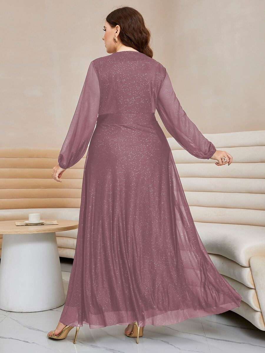 Luxury Pink Sequin Embellished Flared Gown with Full Sleeves