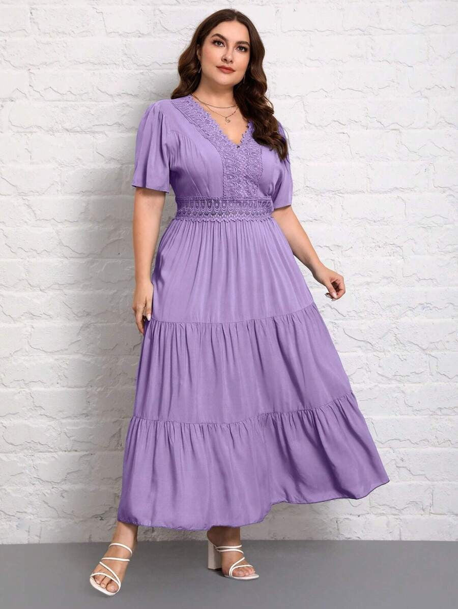 Elegant Lavender Detail Maxi Dress for Women | Party & Casual Wear