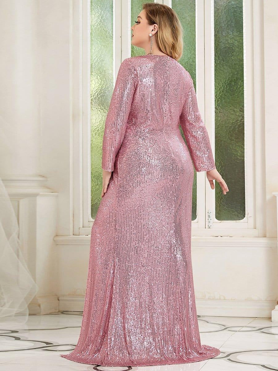 Luxury Pink Sequin Wrap Maxi Gown for Women | Evening Party & Cocktail Dress