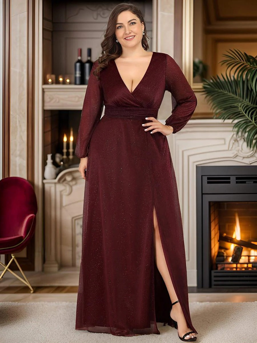 Luxury Maroon Wrap Maxi Gown for Women | Evening Party & Cocktail Dress