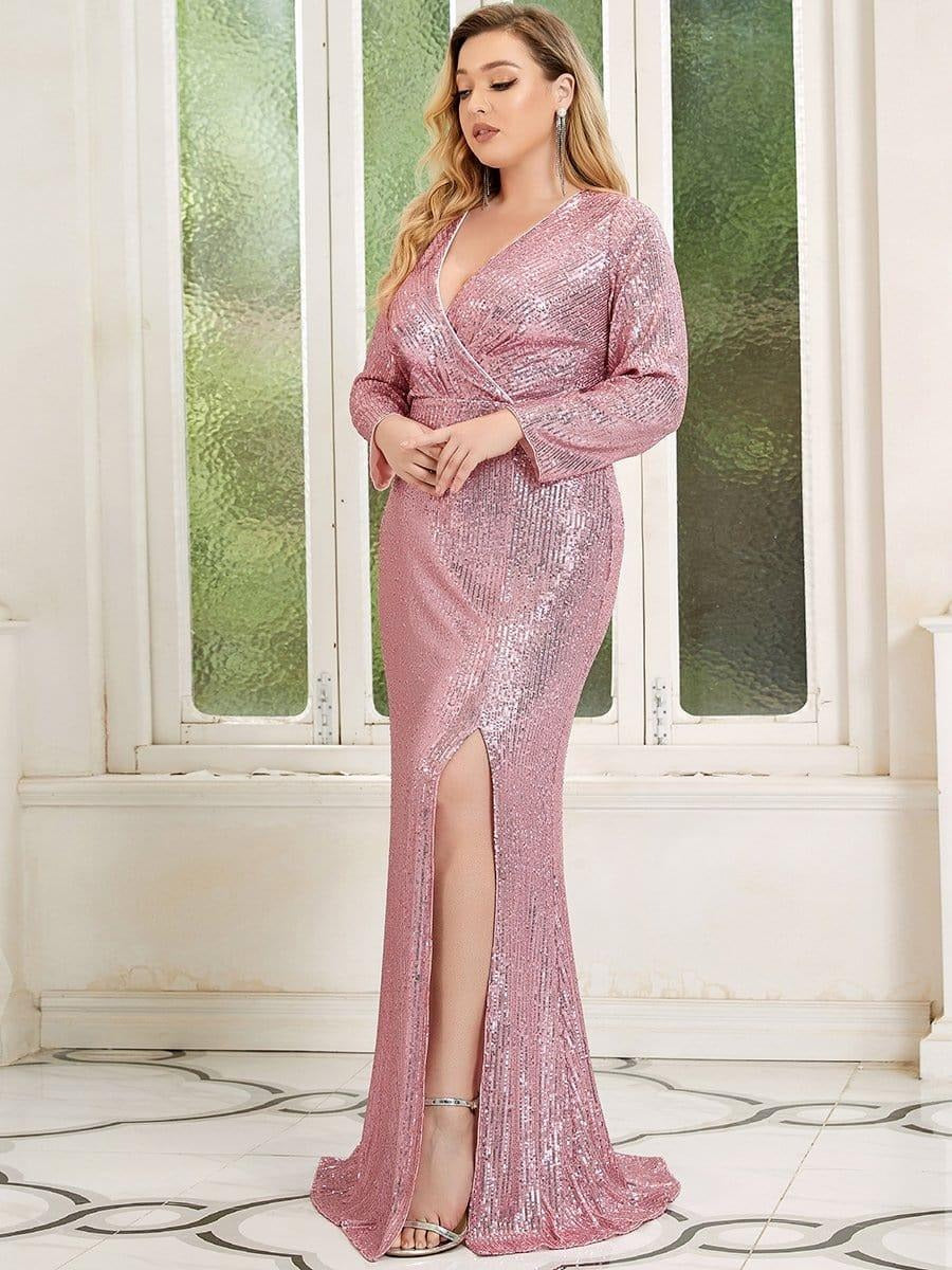 Luxury Pink Sequin Wrap Maxi Gown for Women | Evening Party & Cocktail Dress