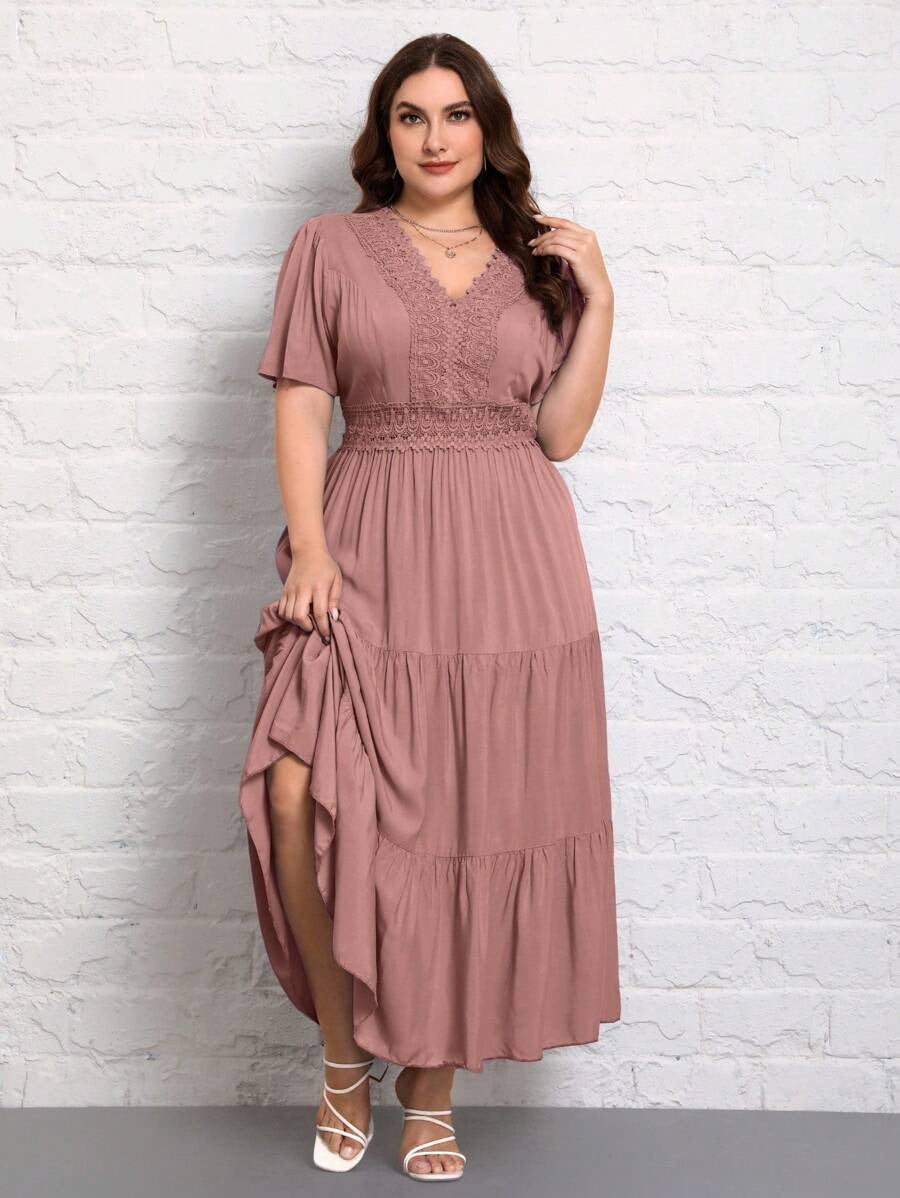 Elegant Maroon Detail Maxi Dress for Women | Party & Casual Wear