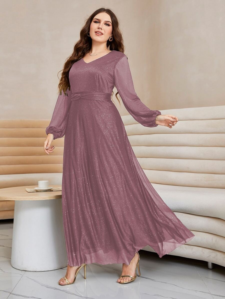 Luxury Pink Sequin Embellished Flared Gown with Full Sleeves