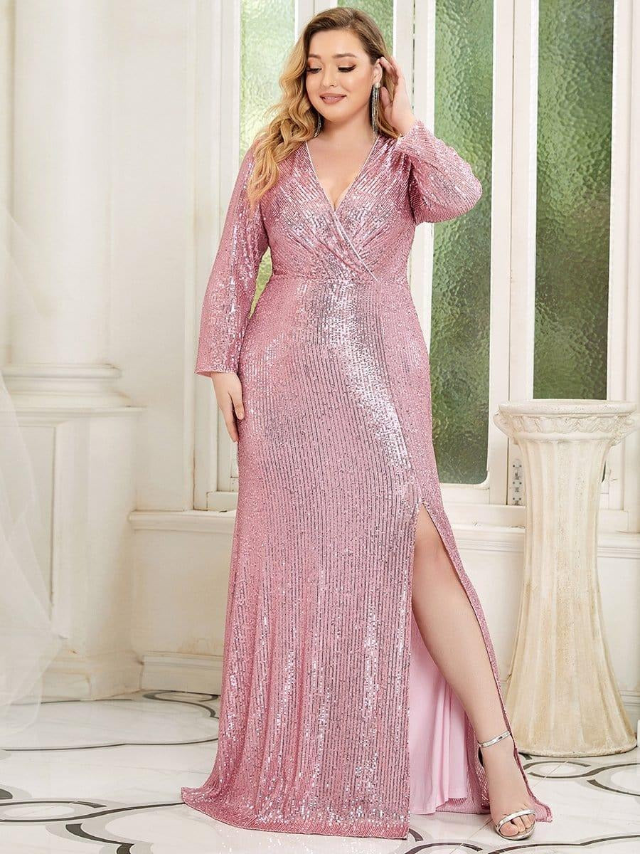 Luxury Pink Sequin Wrap Maxi Gown for Women | Evening Party & Cocktail Dress
