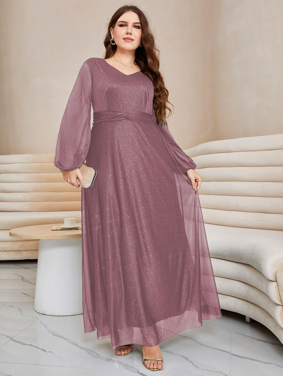 Luxury Pink Sequin Embellished Flared Gown with Full Sleeves