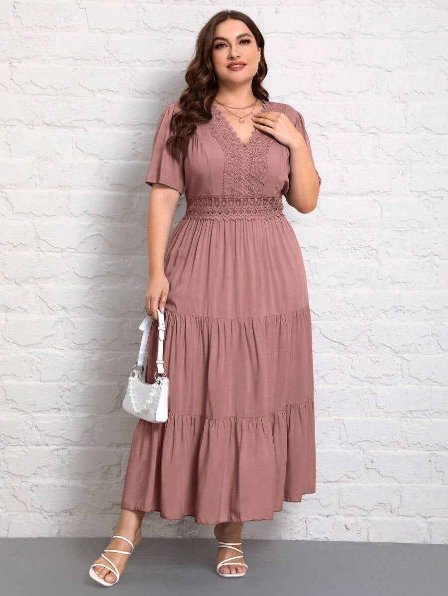 Elegant Maroon Detail Maxi Dress for Women | Party & Casual Wear