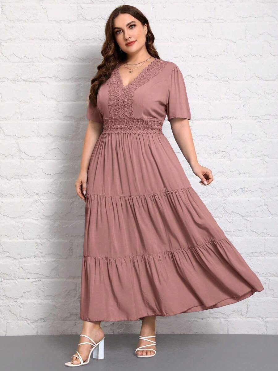 Elegant Maroon Detail Maxi Dress for Women | Party & Casual Wear