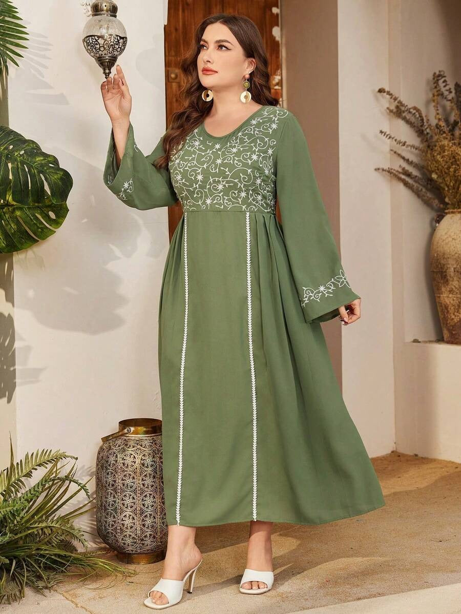 Mehendi Sequin Embellished V-Neck Long Sleeve Maxi Dress
