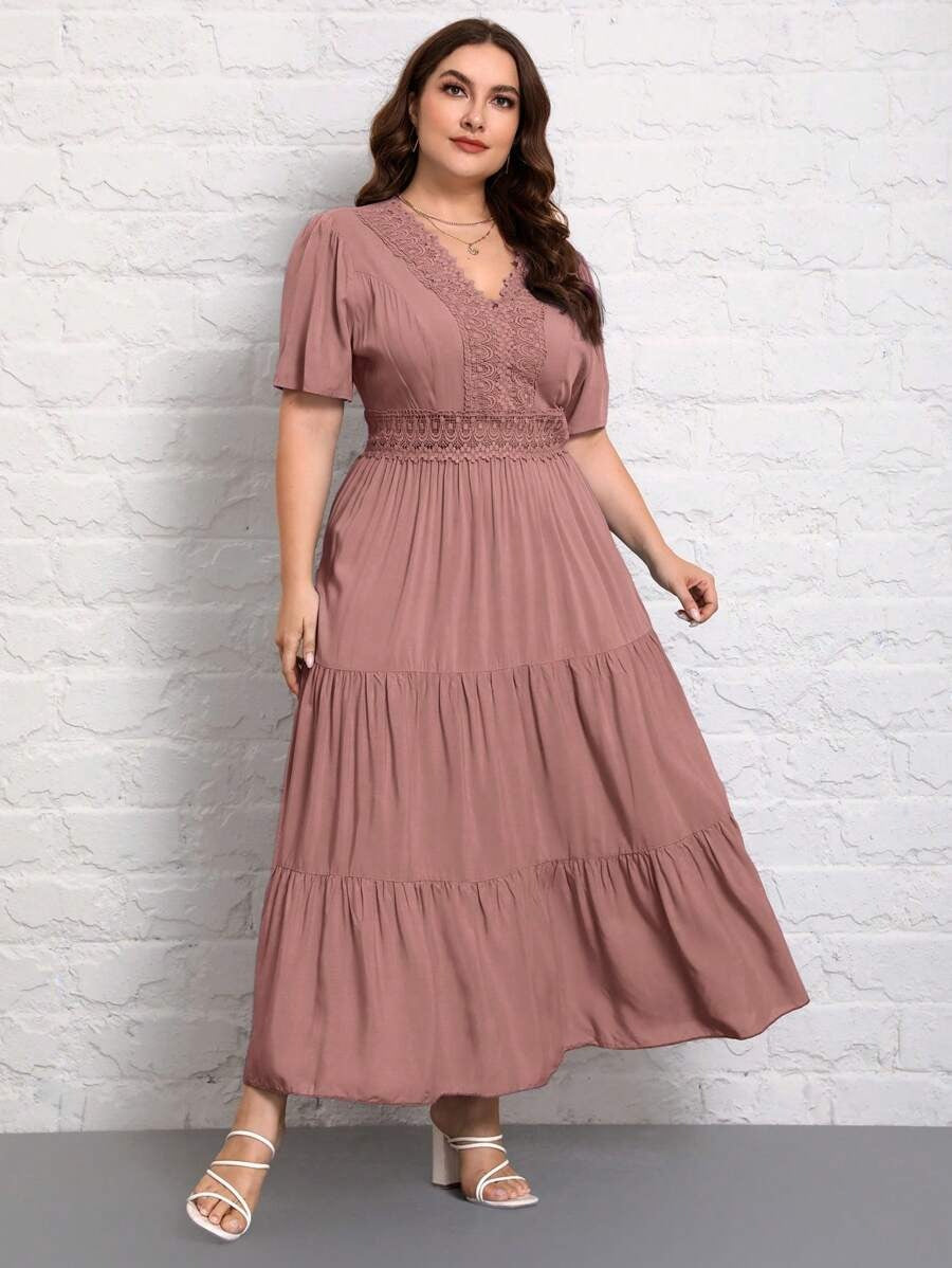 Elegant Maroon Detail Maxi Dress for Women | Party & Casual Wear