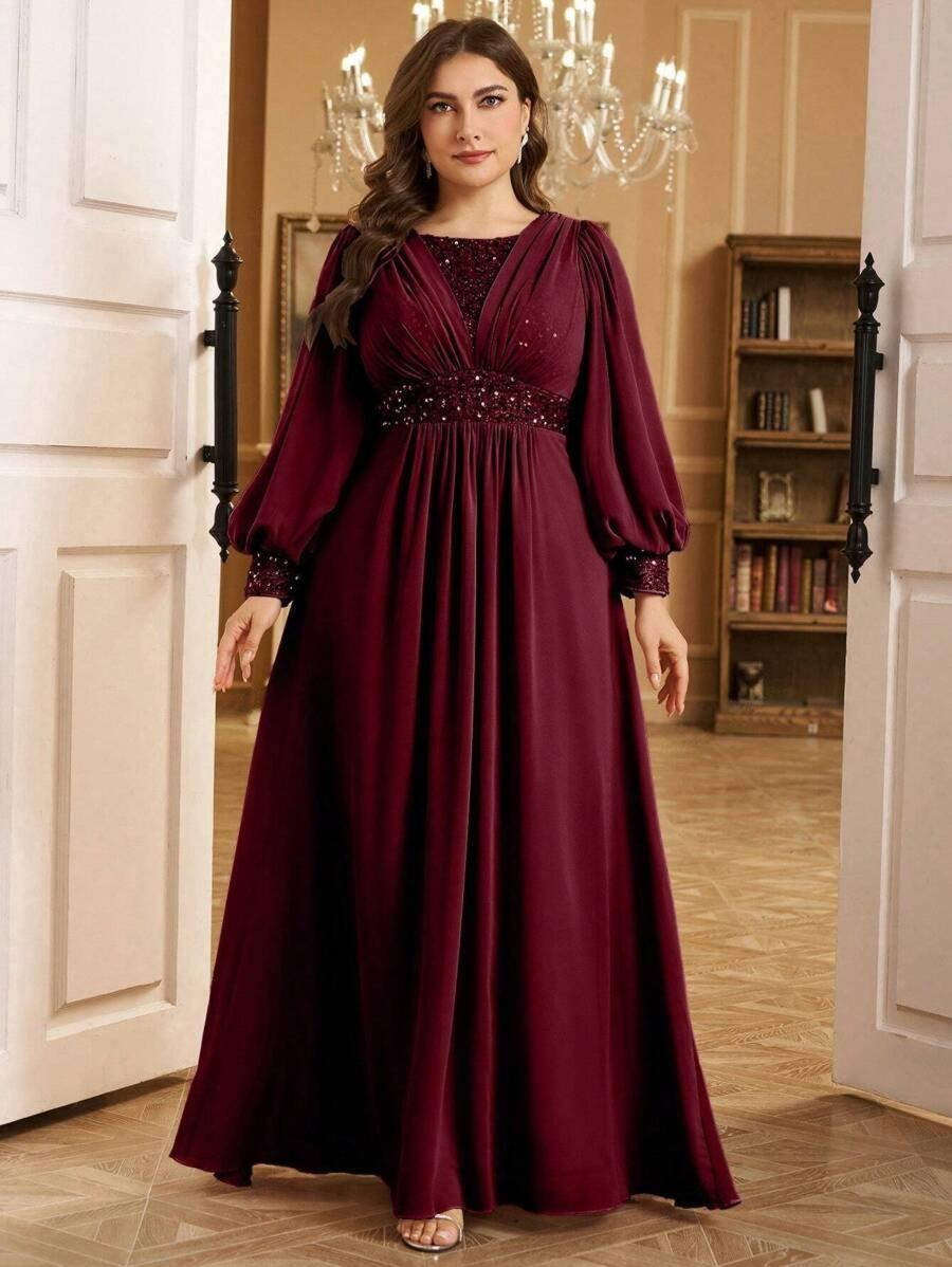 Maroon Elegant Shimmer Evening Gown for Women | Formal & Party Wear Dress