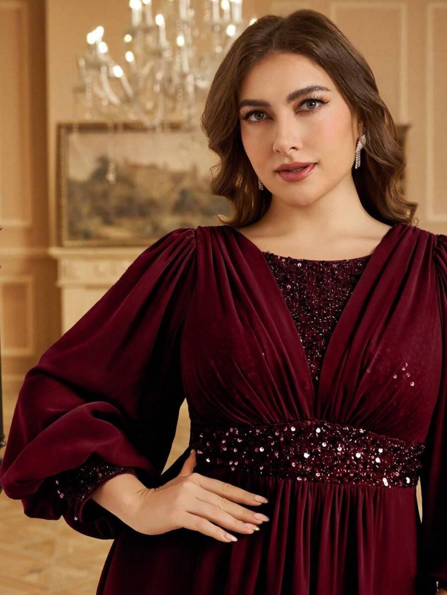 Maroon Elegant Shimmer Evening Gown for Women | Formal & Party Wear Dress