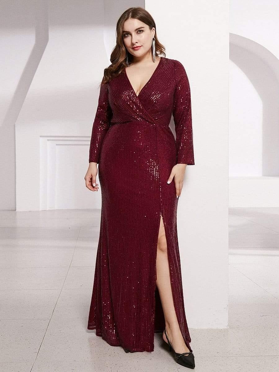 Luxury Maroon Sequin Wrap Maxi Gown for Women | Evening Party & Cocktail Dress