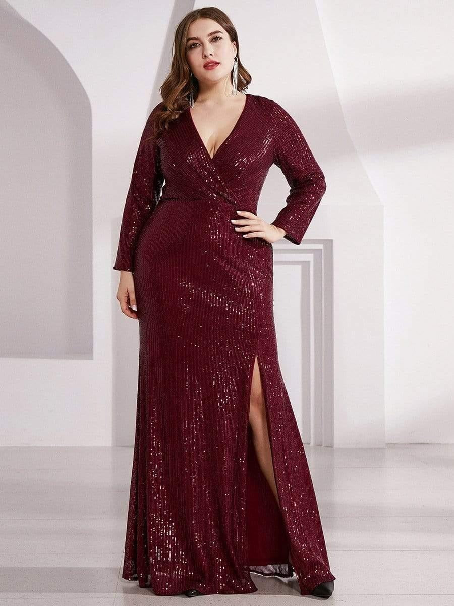 Luxury Maroon Sequin Wrap Maxi Gown for Women | Evening Party & Cocktail Dress