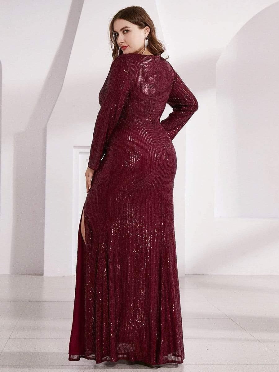 Luxury Maroon Sequin Wrap Maxi Gown for Women | Evening Party & Cocktail Dress