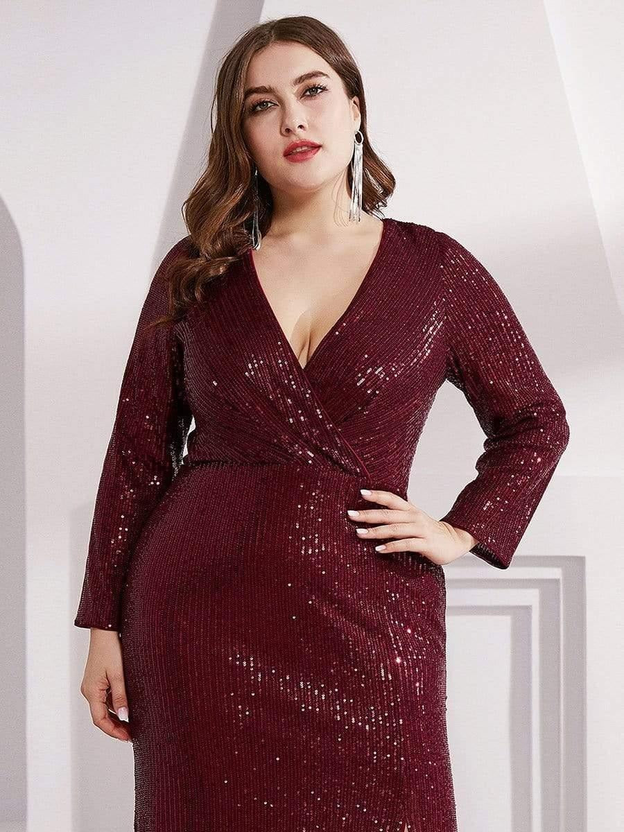Luxury Maroon Sequin Wrap Maxi Gown for Women | Evening Party & Cocktail Dress