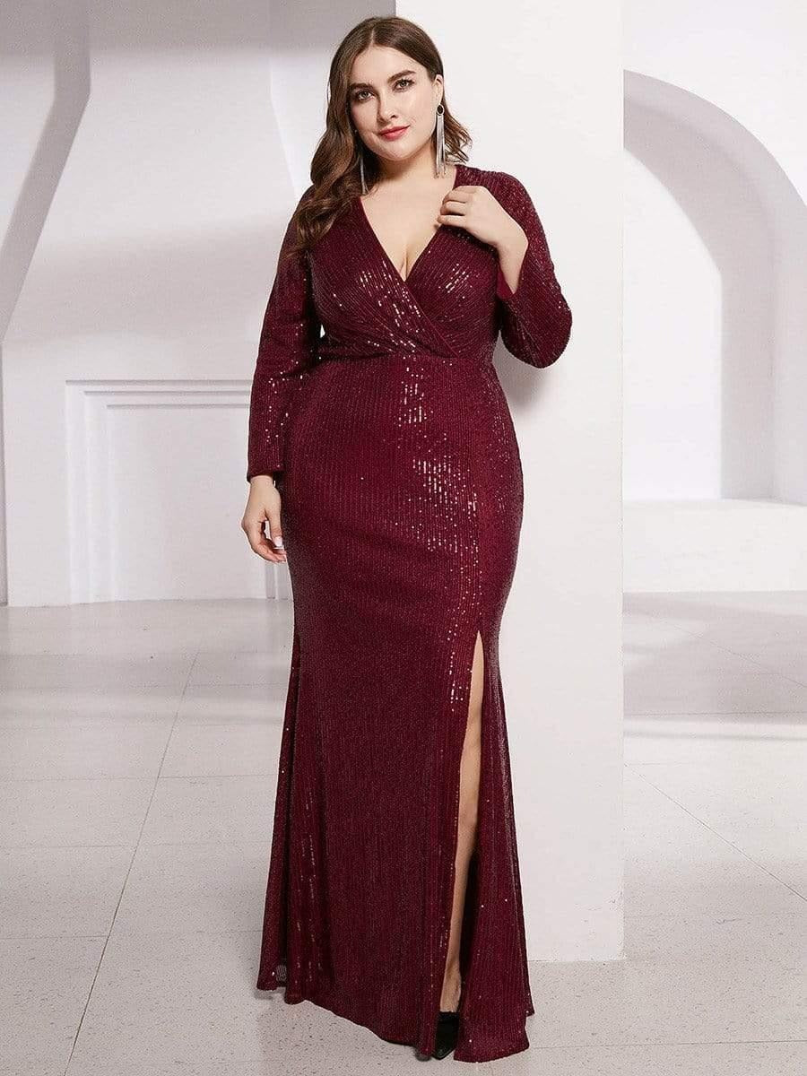 Luxury Maroon Sequin Wrap Maxi Gown for Women | Evening Party & Cocktail Dress