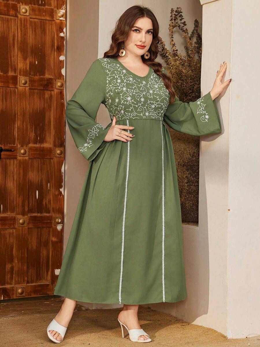 Mehendi Sequin Embellished V-Neck Long Sleeve Maxi Dress