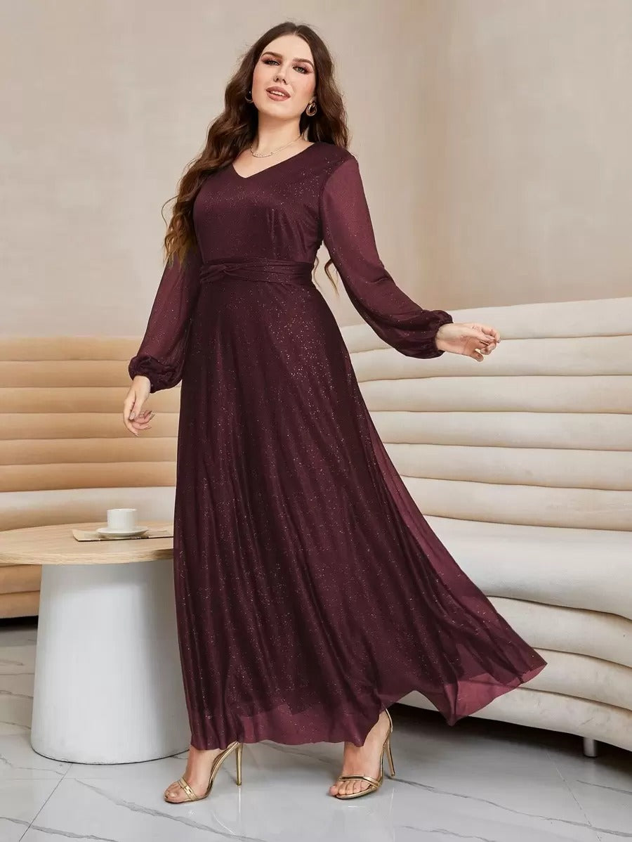 Luxury Maroon Sequin Embellished Flared Gown with Full Sleeves