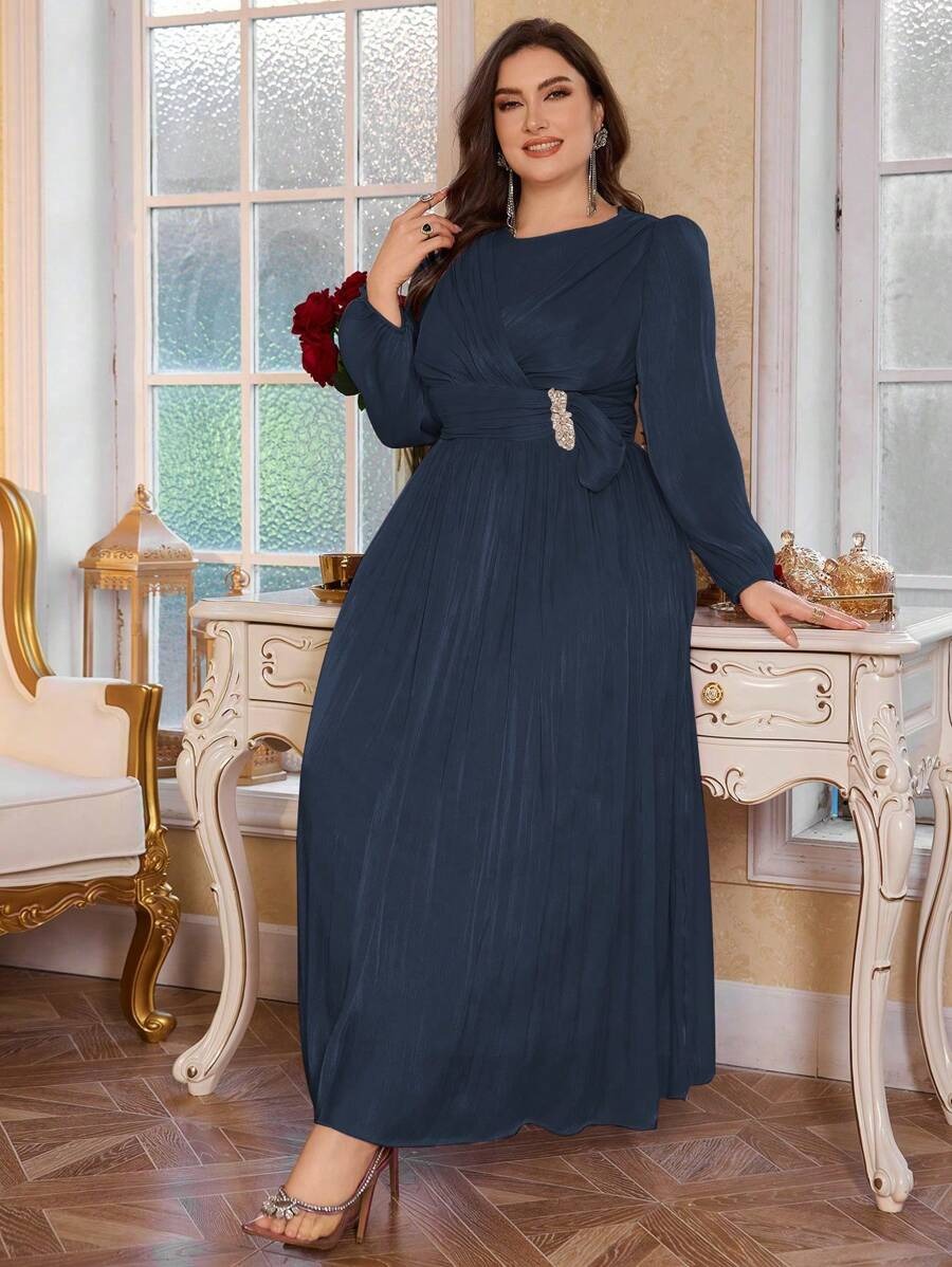 Steel Blue Elegant Shimmer Evening Gown for Women | Formal & Party Wear Dress