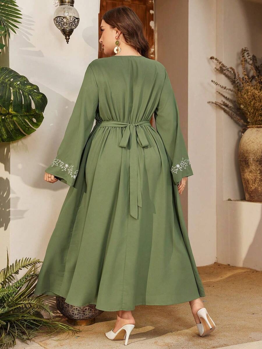 Mehendi Sequin Embellished V-Neck Long Sleeve Maxi Dress
