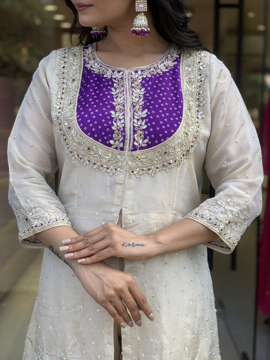 White Embroidered Kurta Set with Floral Printed Dupatta
