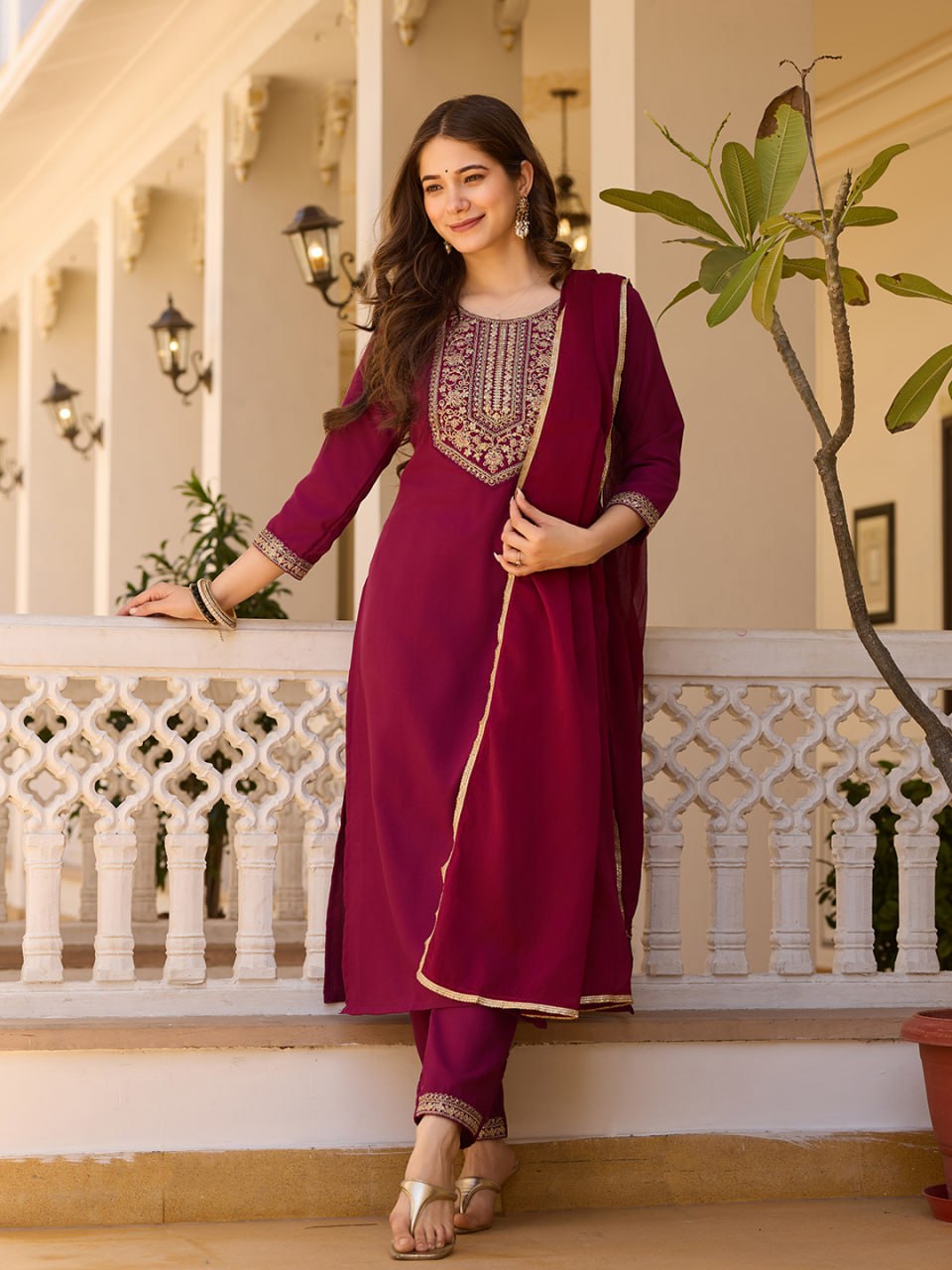 Royal Maroon Kurti Suit Set