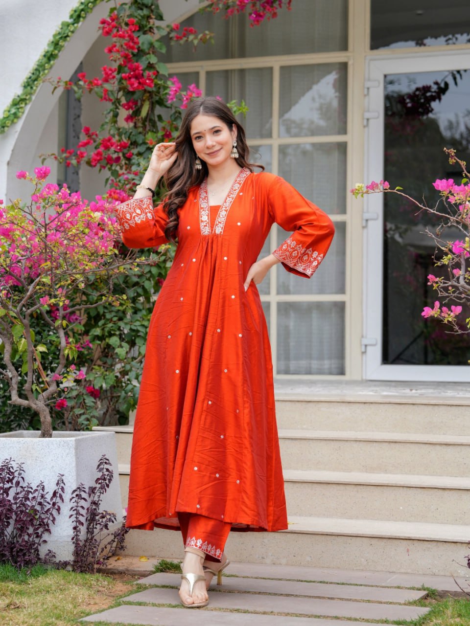 Pink Embroidered Kurta Set with Floral Printed Dupatta