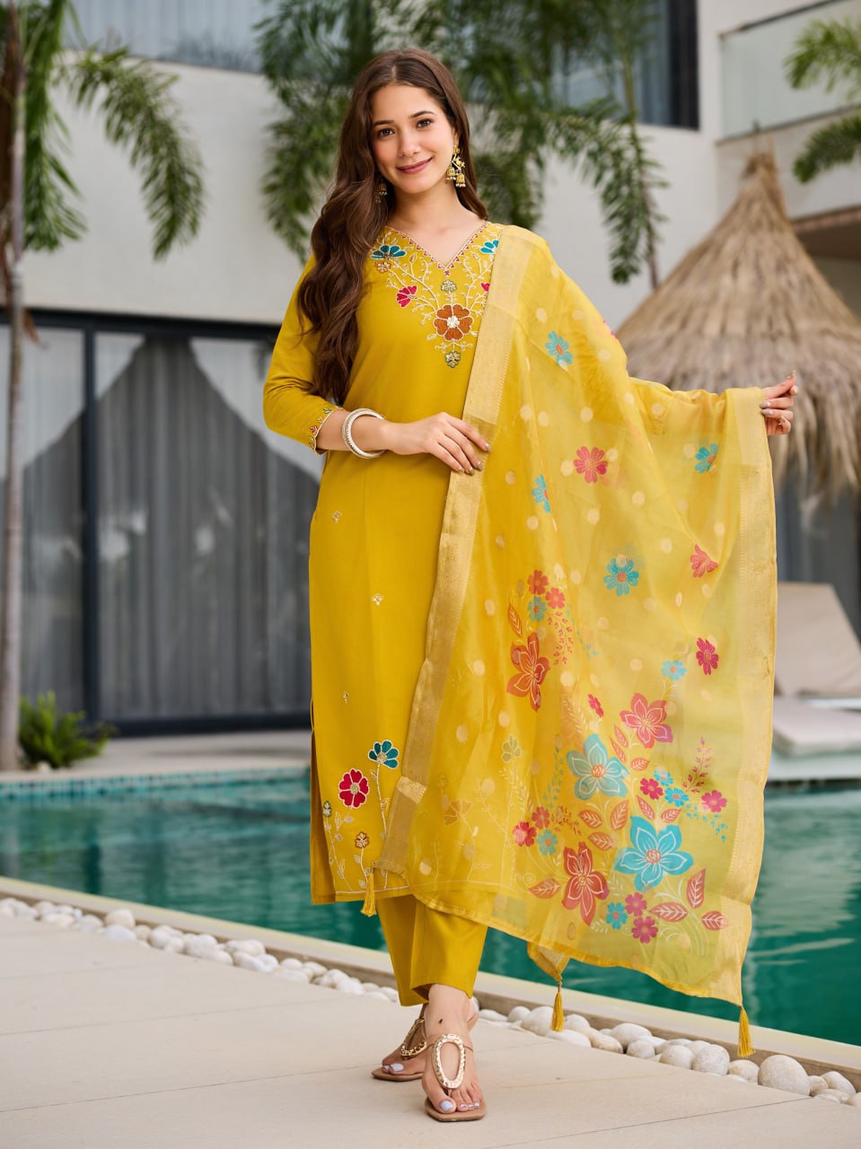 Yellow Aura Embroidered Festive Kurta Set with Dupatta