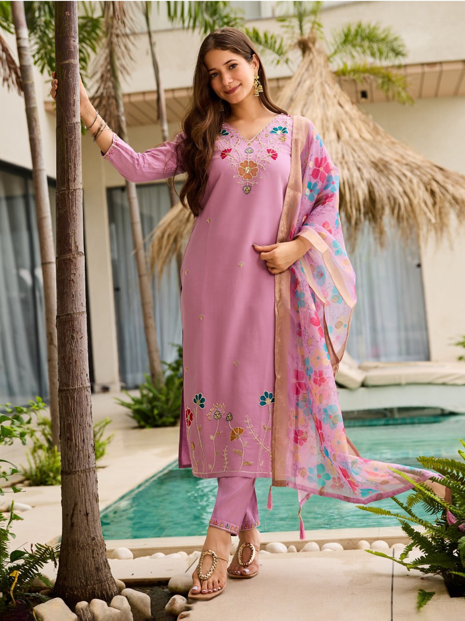 Pink Aura Embroidered Festive Kurta Set with Dupatta