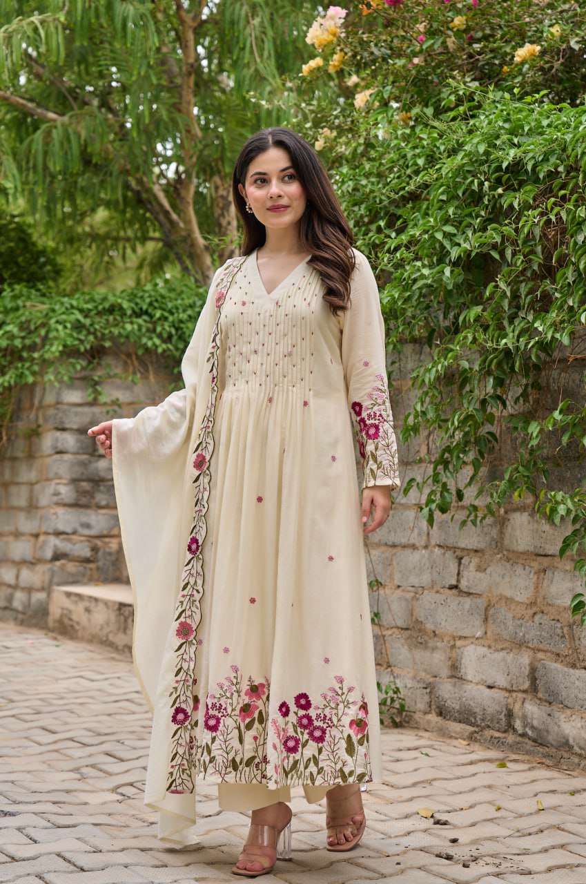 Premium Mul cotton fully embroidered full suit set
