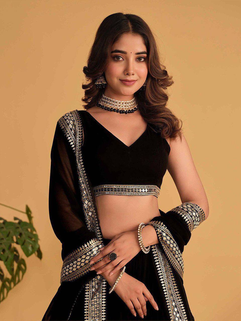 Black Mirror Work Lehenga Choli with Dupatta – Party & Wedding Wear