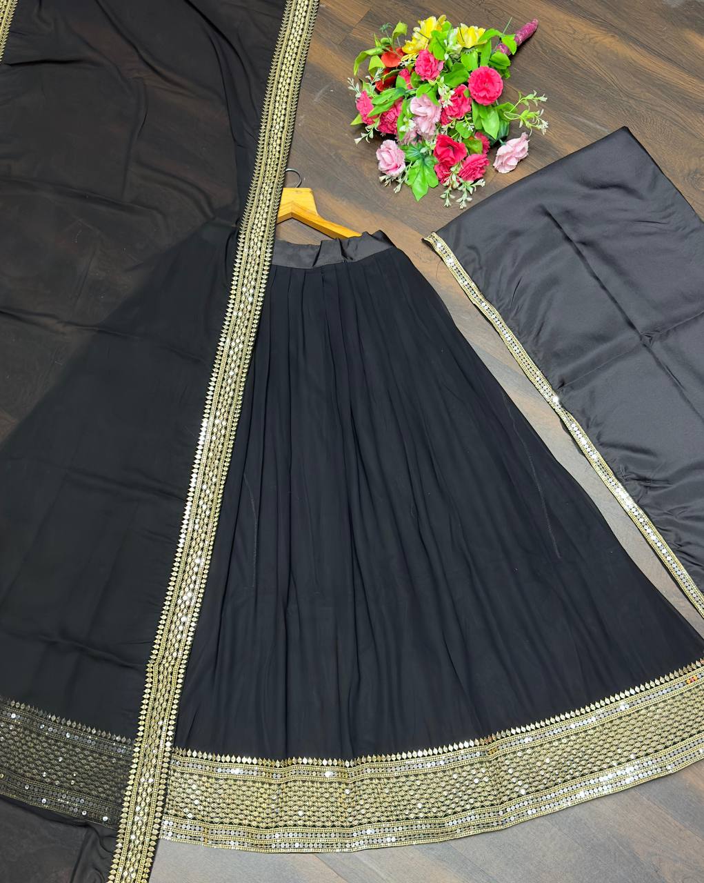 Black Mirror Work Lehenga Choli with Dupatta – Party & Wedding Wear