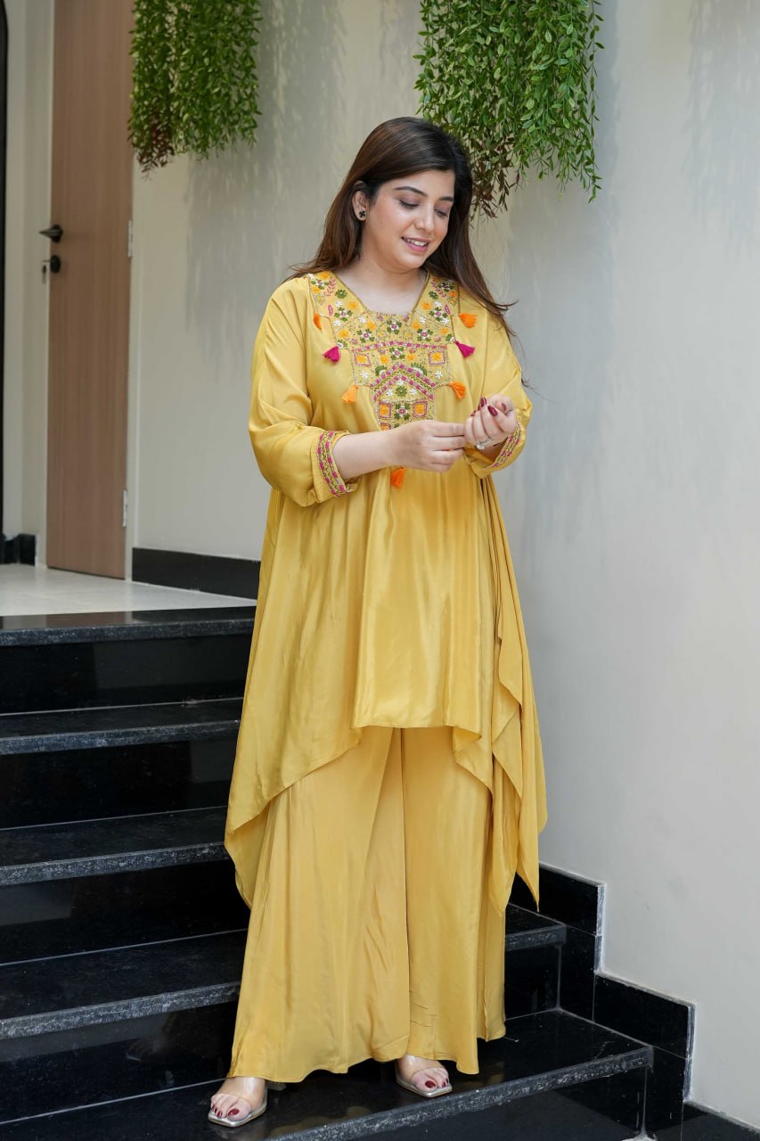 Saafi Yellow Embroidered Co ord Sets