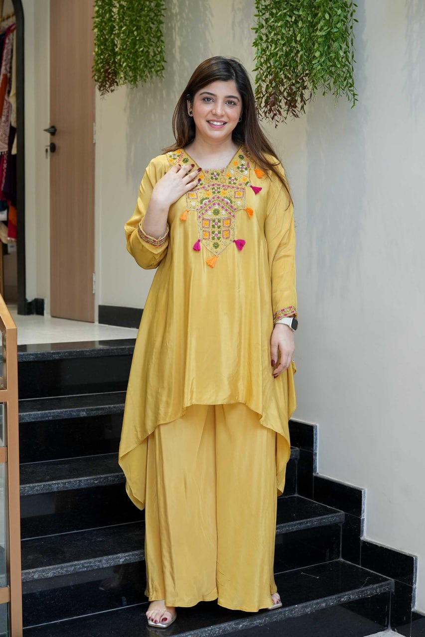Saafi Yellow Embroidered Co ord Sets