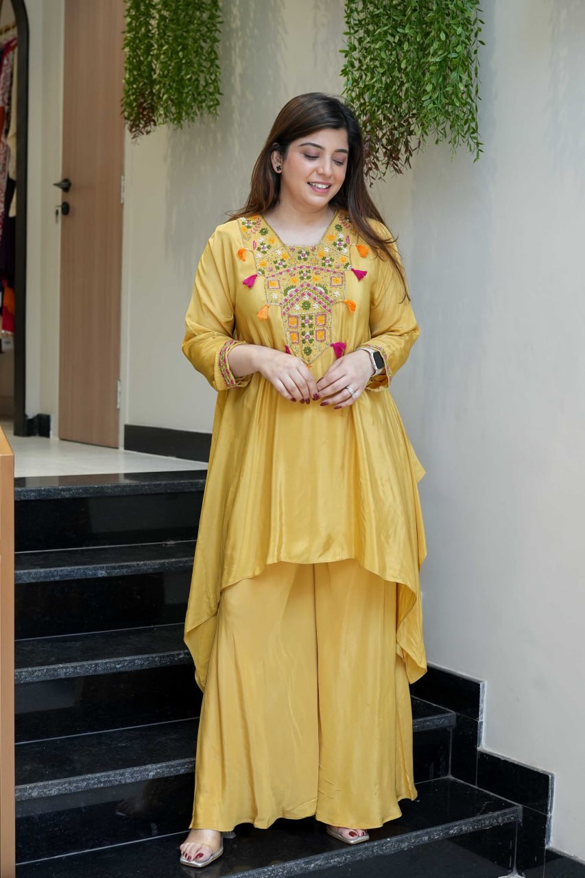 Saafi Yellow Embroidered Co ord Sets