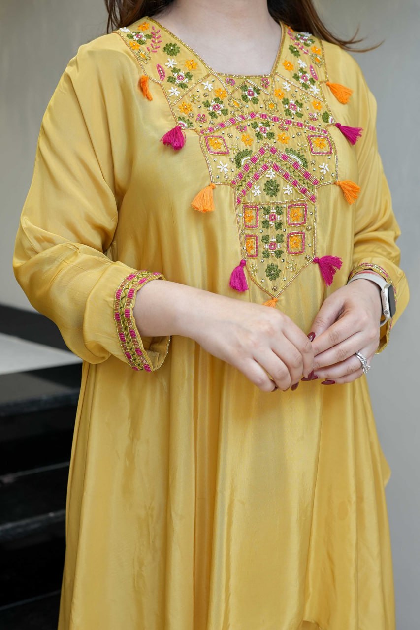 Saafi Yellow Embroidered Co ord Sets