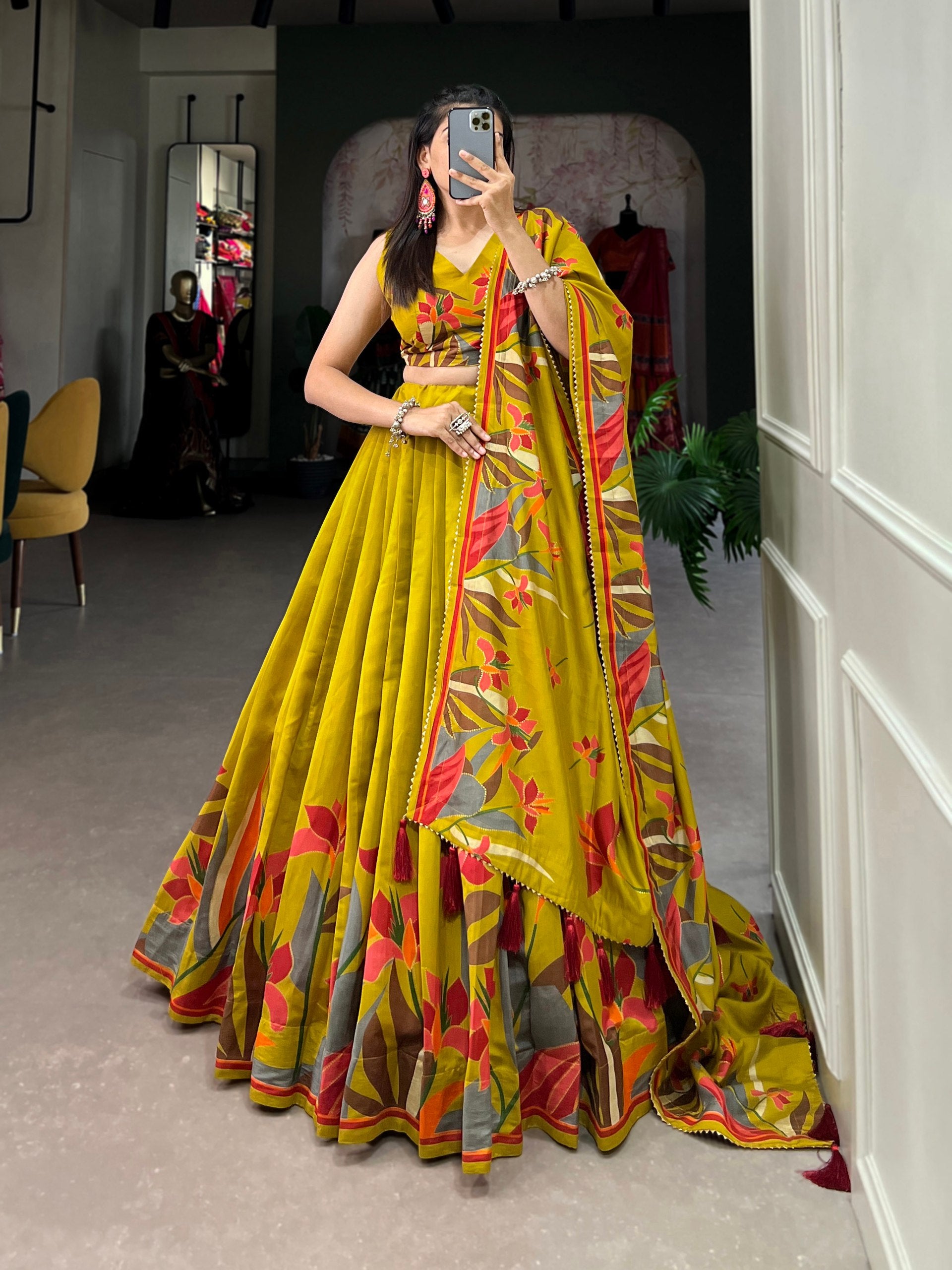 Royal Yellow Printed Lehenga Set with Designer Blouse & Dupatta