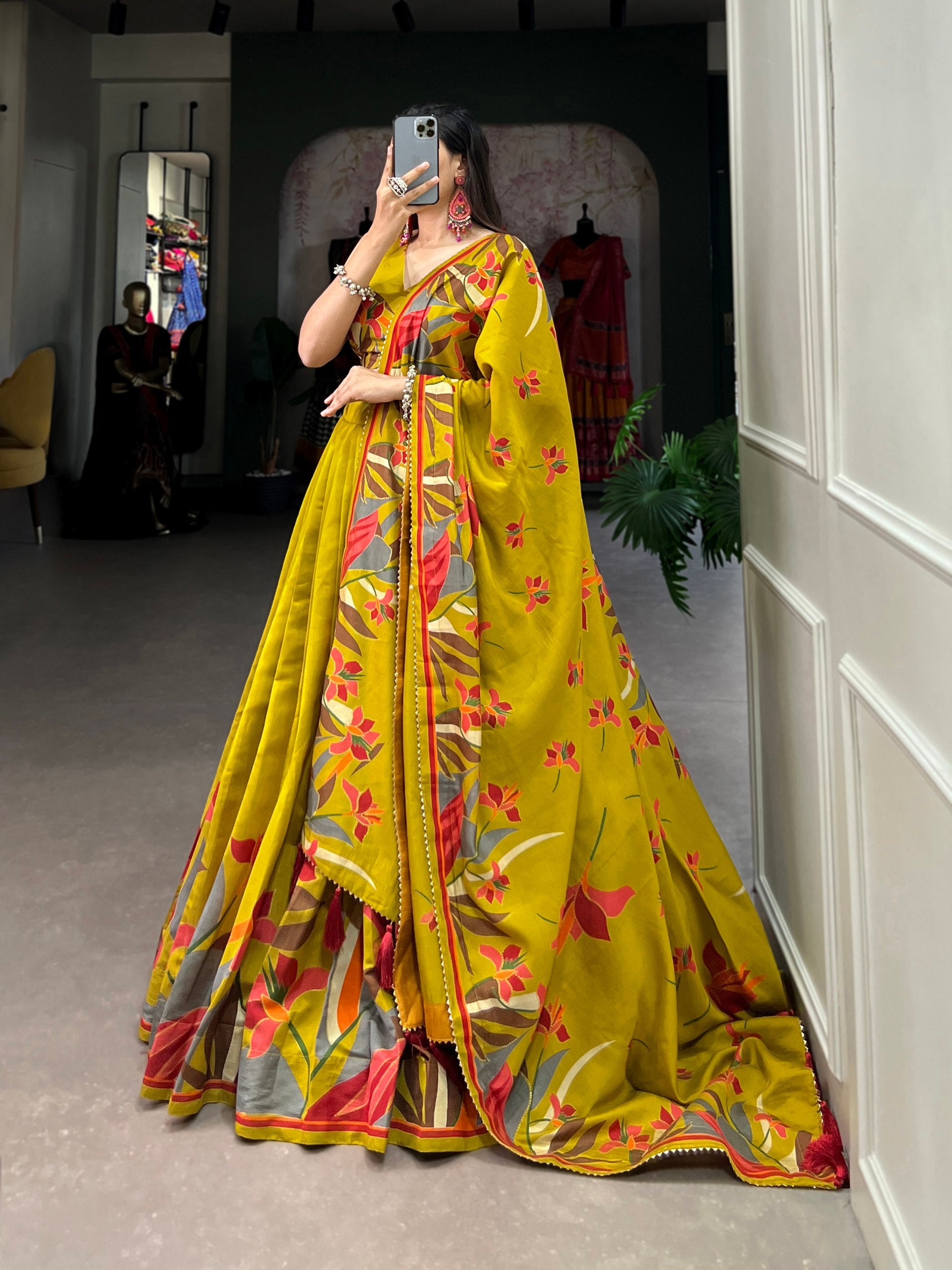 Royal Yellow Printed Lehenga Set with Designer Blouse & Dupatta