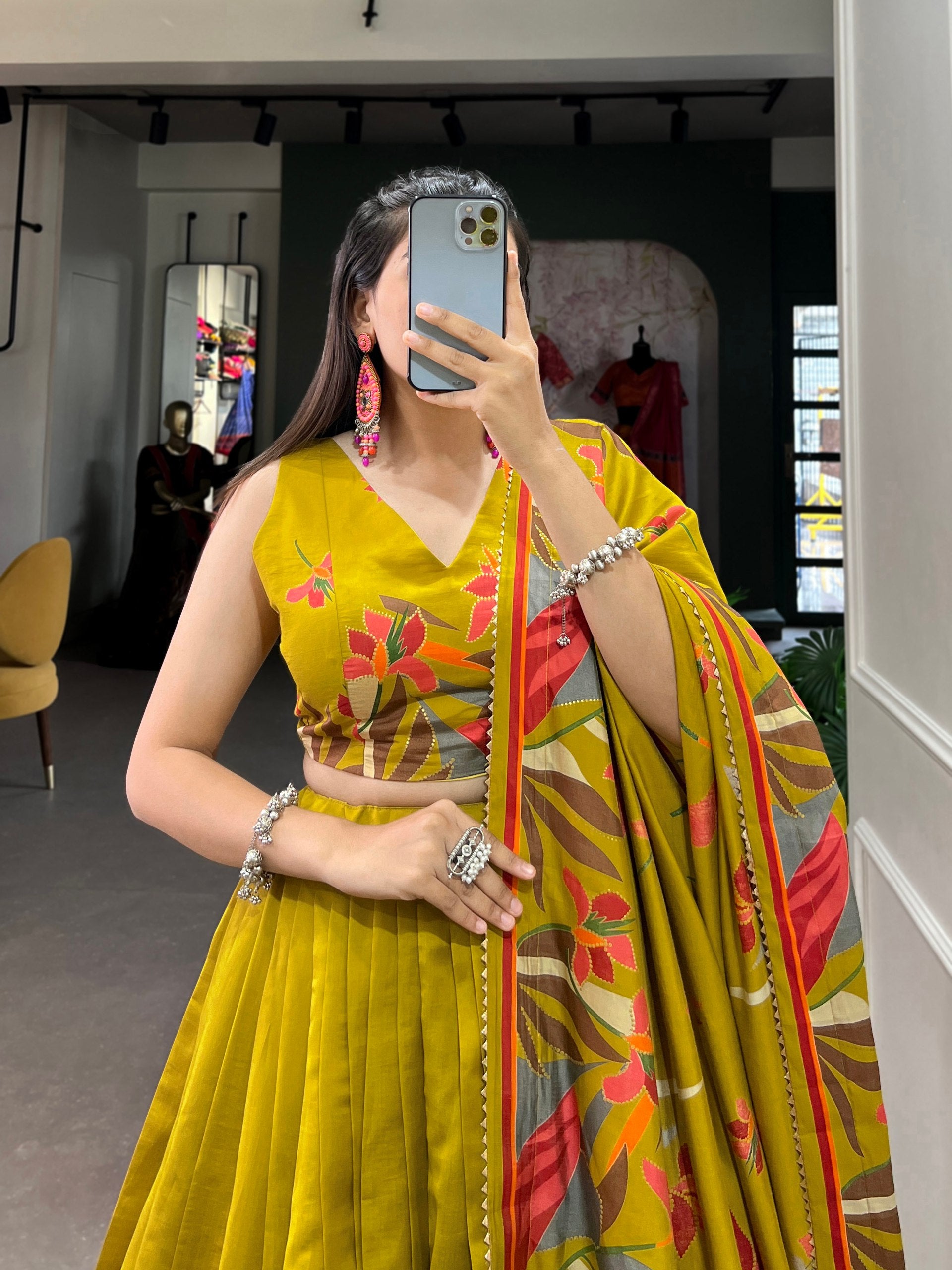 Royal Yellow Printed Lehenga Set with Designer Blouse & Dupatta