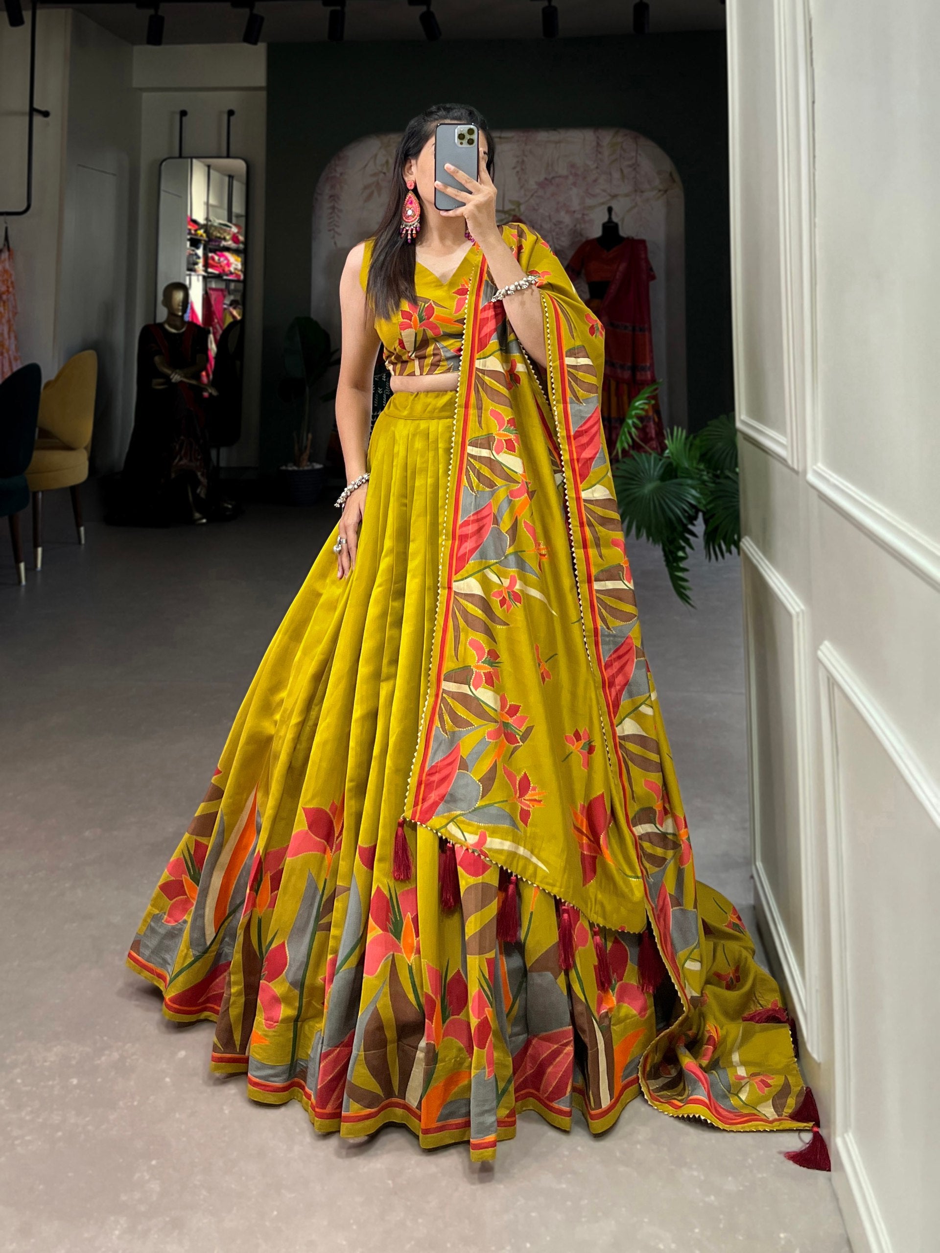 Royal Yellow Printed Lehenga Set with Designer Blouse & Dupatta