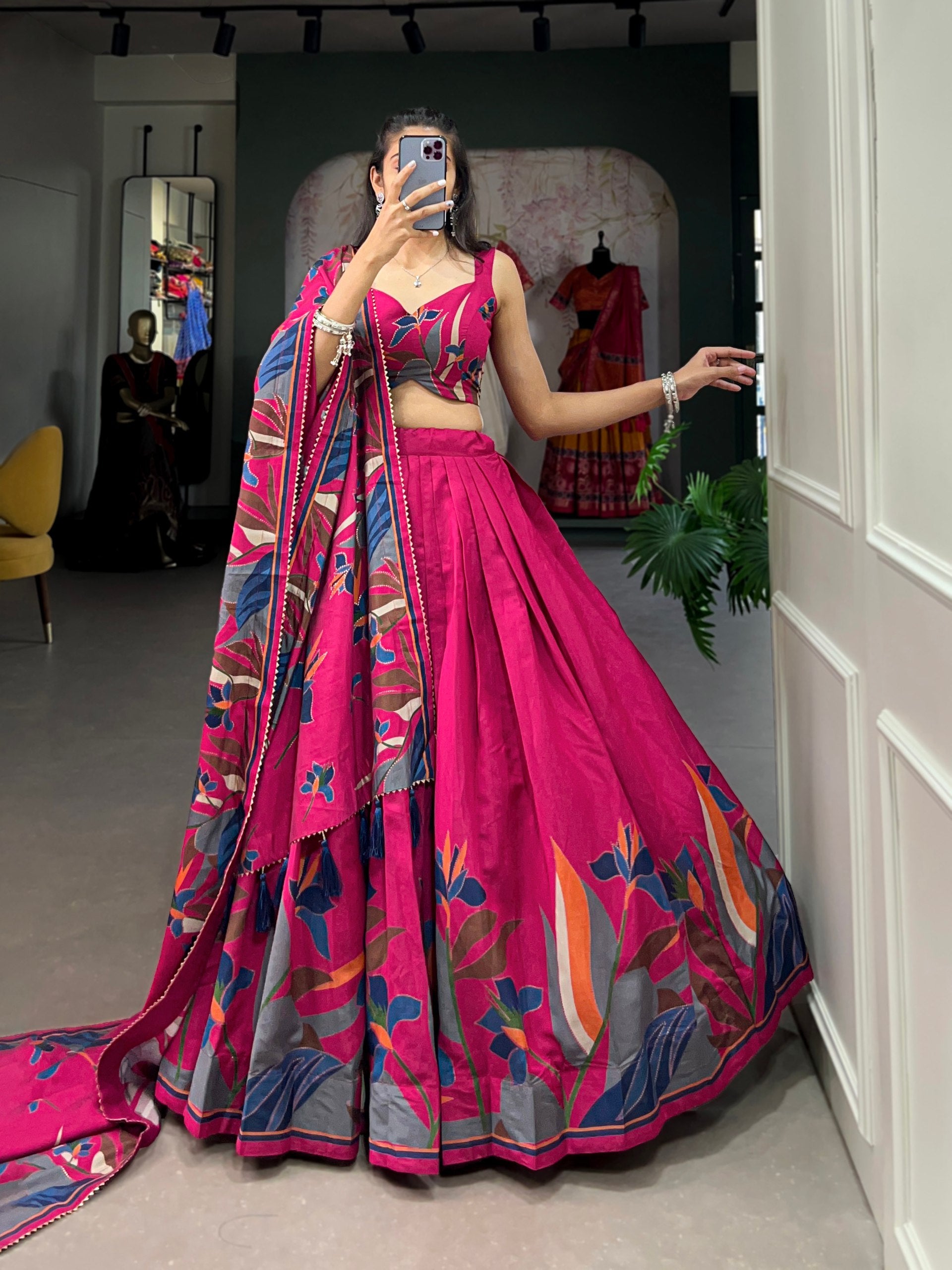 Royal Fuchsia Printed Lehenga Set with Designer Blouse & Dupatta
