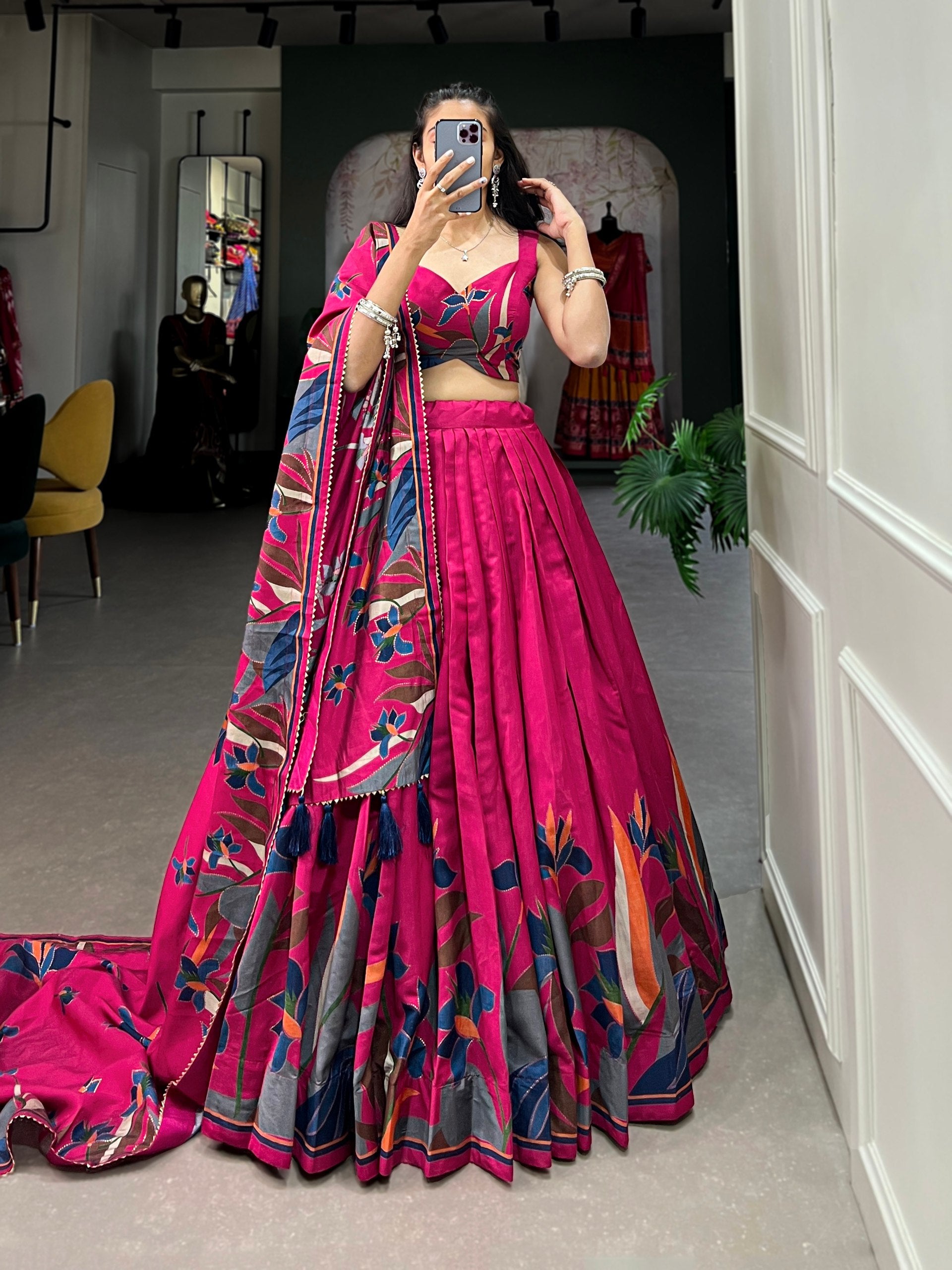 Royal Fuchsia Printed Lehenga Set with Designer Blouse & Dupatta